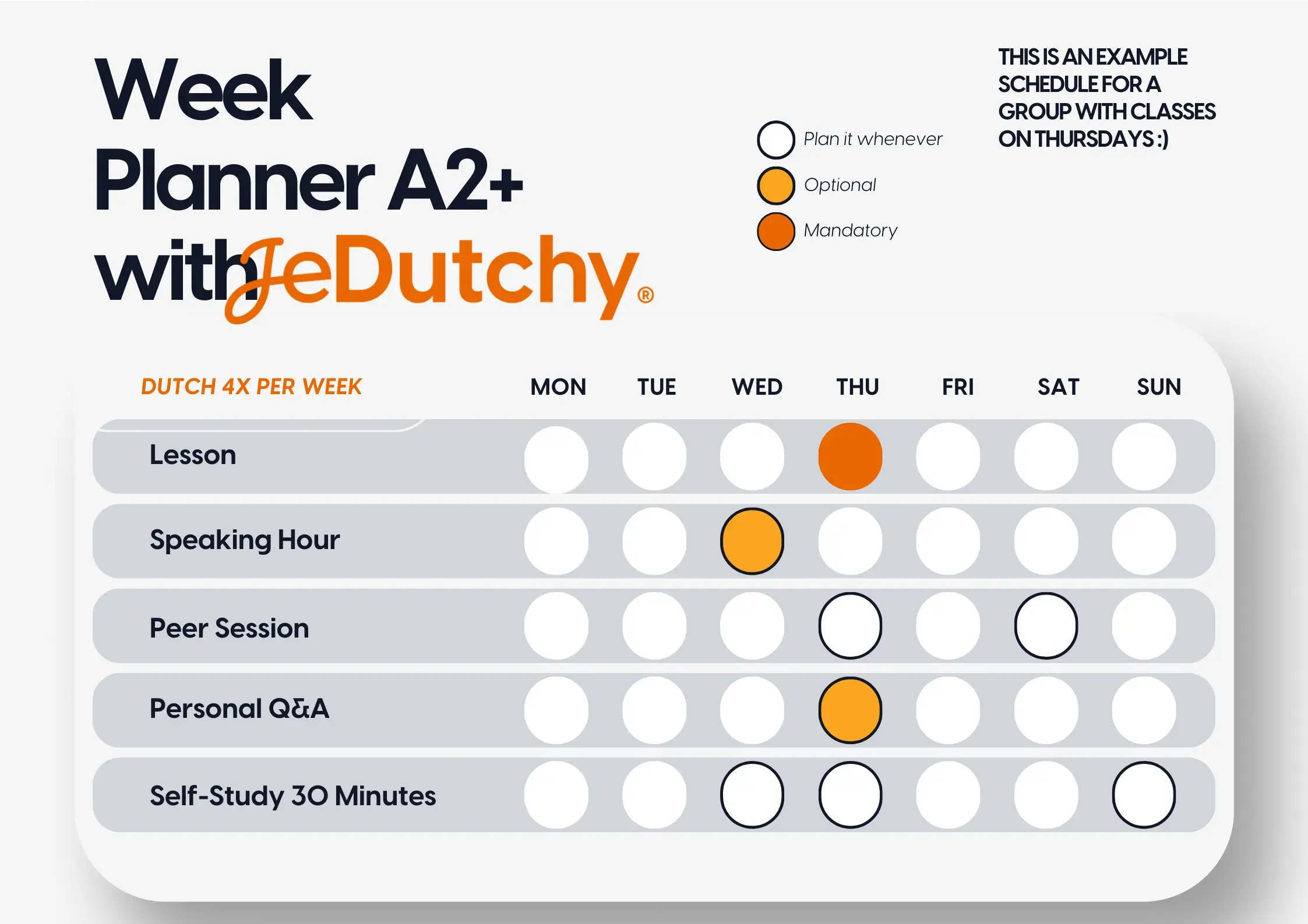 Week planner example for A2 intensive cohort
